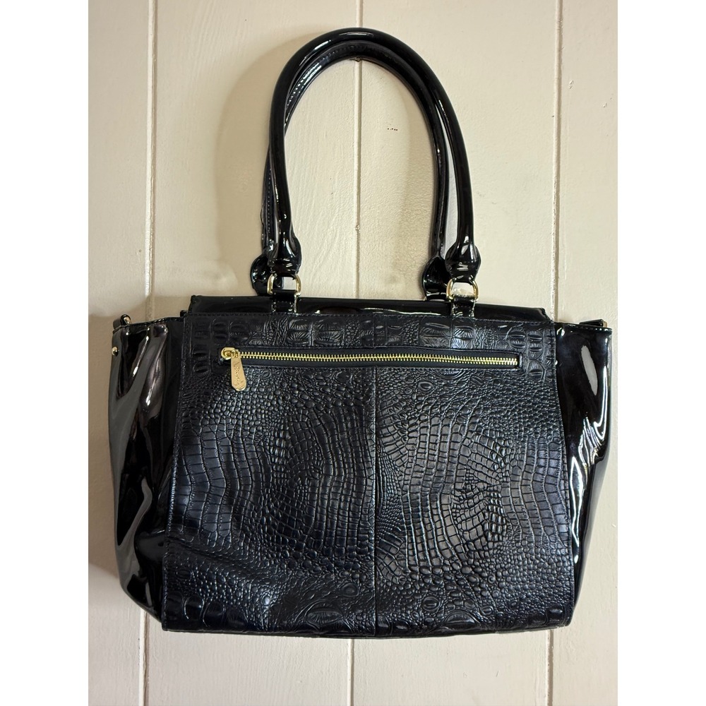 Stauer Satchel Shoulder‎ Bag Women's Black Croc Embossed Patent Leather Purse